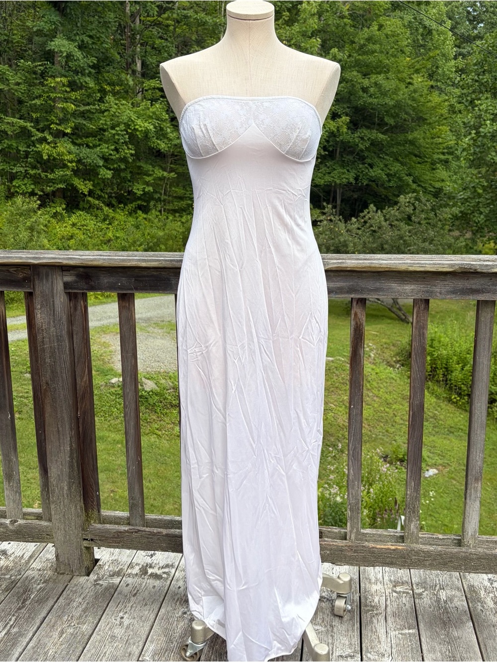 LORRAINE Vintage 80s Pearl Floral Lace & Nylon Sleeveless Bodycon Maxi Dress 36